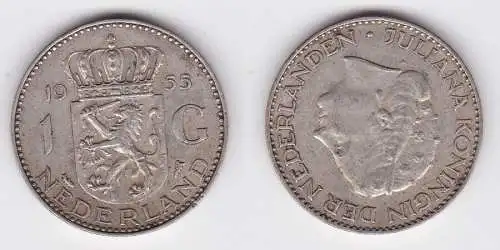 1 Gulden Silber Münze Niederlande 1955 (123424)