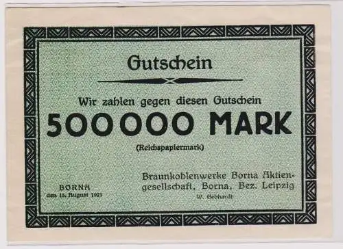 500000 Mark Banknote Braunkohlenwerke Borna 15.8.1923 (120283)
