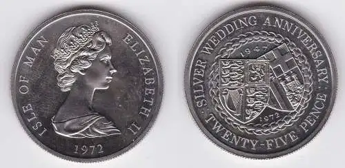 25 Pence Kupfer Nickel Münze Isle of Man 1972 Silberhochzeit (125057)