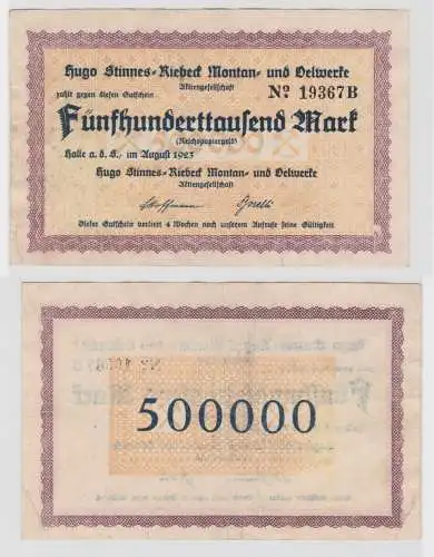 500000 Mark Banknote Halle Hugo Stinnes Riebeck Montan August 1923 (135702)