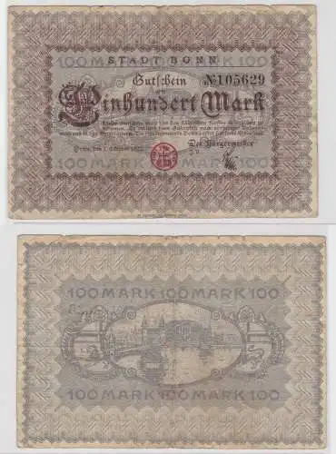 100 Mark Gutschein Banknote Stadt Bonn 1.10.1922  (136086)