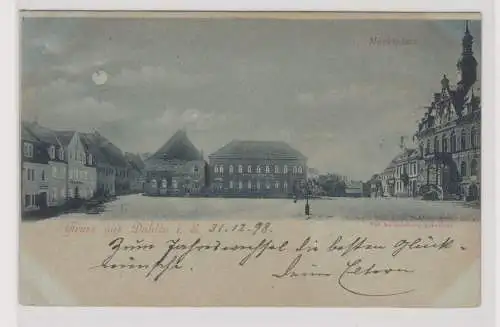77532 Mondschein Ak Gruss aus Dahlen in Sachsen - Marktplatz 1899