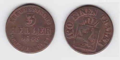 3 Heller Kupfer Münze Hessen-Kassel 1843 f.ss (136781)