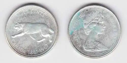 25 Cents Silber Münze Kanada Puma, Kopf 1967 vz (132138)