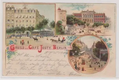 97142 AK Berlin - Gruss aus Café Josty, Potsdamer Bahnhof, Straßenansichten 1901