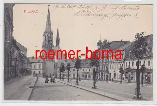 76890 Ak Burgstädt Markt mit Geschäften 1916