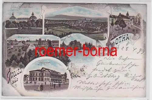 77543 Ak Lithografie Gruss aus Gotha Orangerie, Rathaus usw. 1899