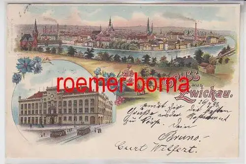 77303 Ak Lithographie Gruß aus Zwickau Rathaus usw. 1898