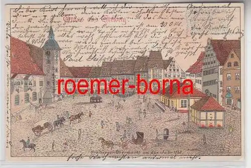 77862 Künstler Ak Gruss aus Freiberg Obermarkt um das Jahr 1790 von 1902