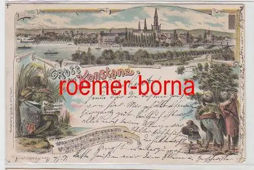 77746 Ak Lithografie Gruss aus Konstanz mit Liedzeile 1903