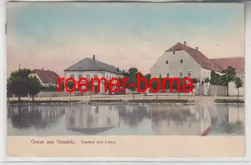 76226 Ak Gruß aus Glaubitz Dorfteich Gasthaus drei Lilien um 1930