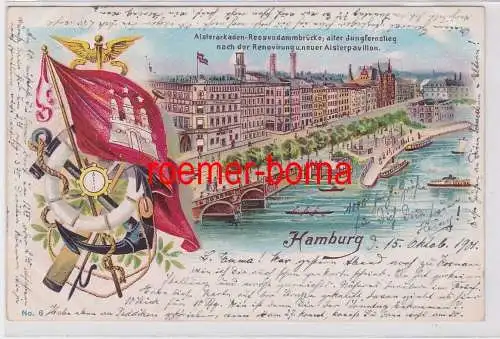 84511 Ak Lithographie Hamburg Alsterarkaden Reesendammbrücke 1901