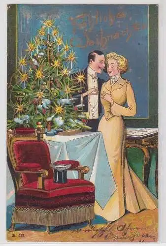 87376 Fröhliche Weihnachten Ak Paar mit Weihnachtsbaum 1903