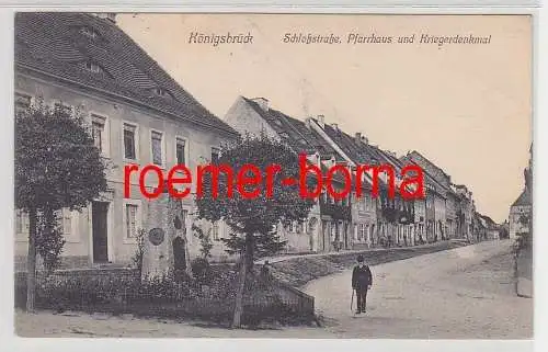 43500 Ak Königsbrück Schloßstraße, Pfarrhaus und Kriegerdenkmal 1909