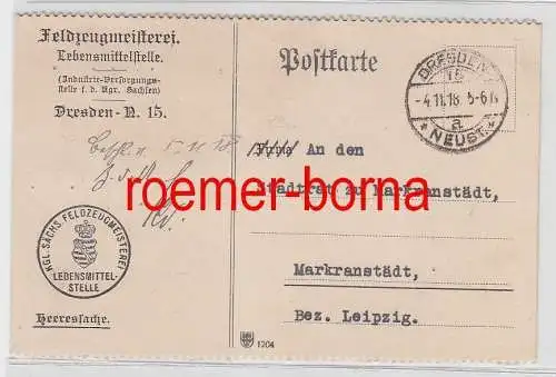 58685 Feldpost Karte Dresden Feldzeugmeisterei Lebensmittelstelle 1918