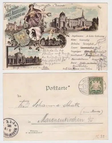 90367 Ak Lithographie Gruß aus der bayrischen Landesausstellung Nürnberg 1896