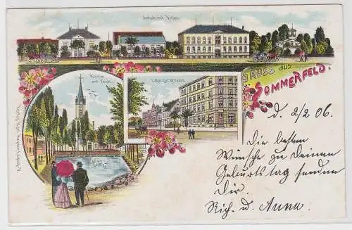 84300 Ak Lithographie Gruß aus Sommerfeld Schule mit Villen usw. 1906