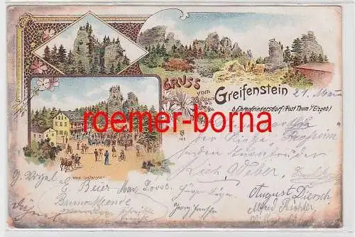 75070 Ak Lithografie Gruss vom Greifenstein b. Ehrenfriedersdorf Post Thum 1902