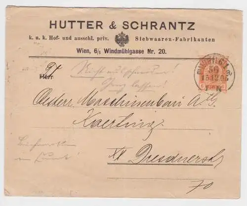 82086 Ganzsachenbrief Österreich Firmenkopf Hutter & Schrantz Wien 1905