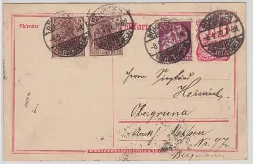 53138 Ganzsachen Postkarte Böhrigen nach Obergruna 8.9.1922