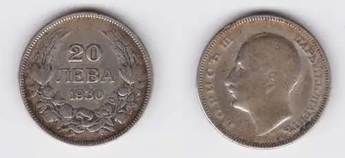 20 Lewa Silber Münze Bulgarien 1930 (156383)