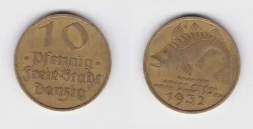 10 Pfennig Messing Münze Danzig 1932 Dorsch Jäger D 13 ss (156314)