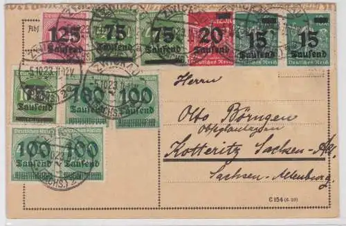 34561 Infla Postkarte von Zwickau nach Kotteritz 1923 Porto 800000 Mark