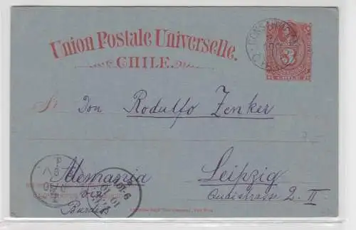 64640 seltene Ganzsachen Postkarte Chile 3 Centavo nach Leipzig 1891
