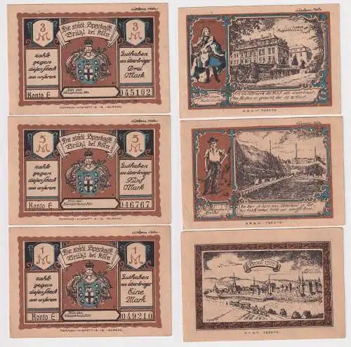1, 3 und 5 Mark Banknoten Notgeld Sparkasse Brühl bei Köln  (167515)