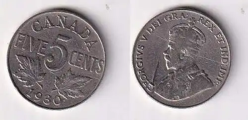 5 Cents Kupfer Nickel Münze Kanada Canada Georg V. 1930 ss (167176)