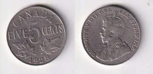 5 Cents Kupfer Nickel Münze Kanada Canada Georg V. 1928 ss (167137)