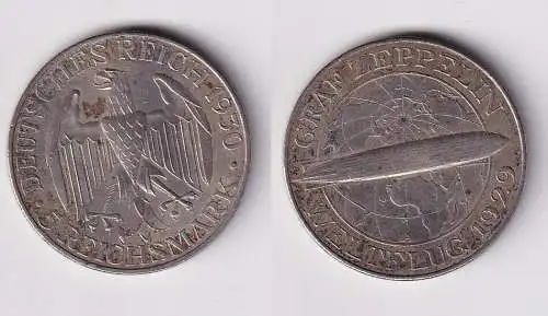 Silber Münze 5 Mark Graf Zeppelin Weltflug 1929 A ss+ (167168)