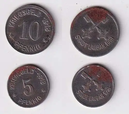 5 und 10 Pfennig Eisen Münze Notgeld Stadt Lauban Schlesien 1918 (167082)