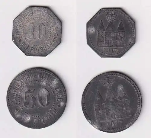 10 und 50 Pfennig Zink Münze Notgeld Stadtgemeinde Wittenberge 1917 (166894)