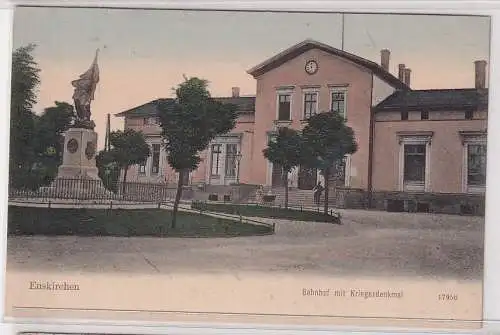 908365 Ak Euskirchen Bahnhof mit Kriegerdenkmal um 1910