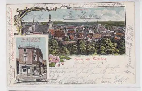 906810 Mehrbild Ak Gruß aus Eisleben Café National und Totalansicht 1902