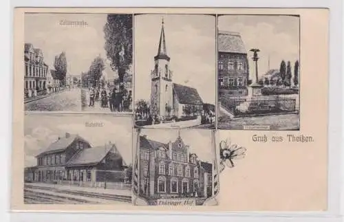 906948 Mehrbild Ak Gruß aus Theißen Bahnhof, Gasthof usw. 1913