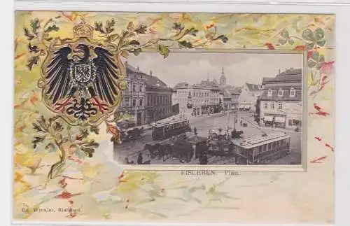 906807 Patriotika Präge Ak Eisleben Plan mit Straßenbahnen um 1900