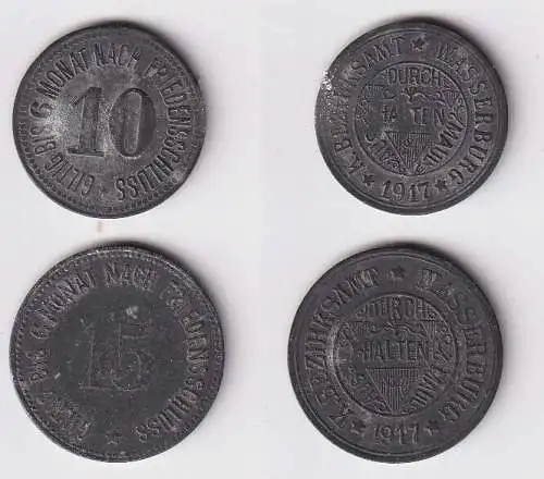 10 & 50 Pfennig Zink Münzen Notgeld Bezirksamt Wasserburg am Inn 1917  (166997)
