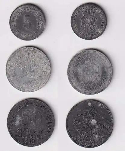 5, 10 & 50 Pfennig Zink Münzen Notgeld Stadt Bad Reichenhall 1917/18  (167045)