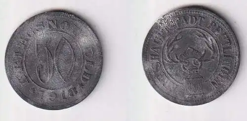 50 Pfennig Zink Münze Kriegsgeld Kreishauptstadt Reutlingen 1918 (167559)