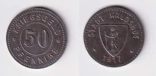 50 Pfennig Eisen Münze Kriegsgeld Stadt Waldshut 1917 (167056)