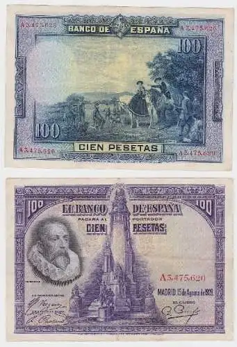 100 Pesetas Banknote Spanien Madrid 15.August 1928 (118796)