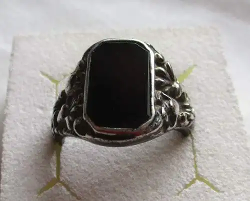Eleganter 830er Silber Ring Siegelring mit Onyxstein Ringkopfverzierung (135336)