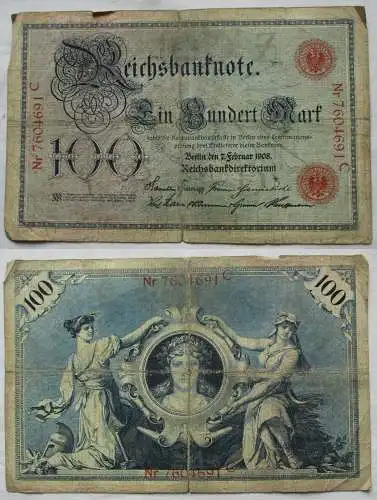 100 Mark Reichsbanknote 7.2.1908 Nr. 7604691 C Rosenberg 33 (159230)
