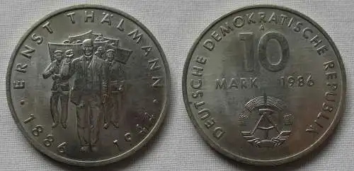 DDR Gedenk Münze 10 Mark Ernst Thälmann 1986 Stempelglanz (158703)