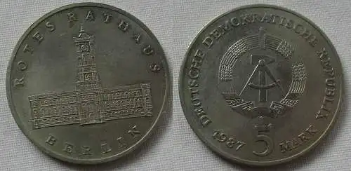 DDR Gedenk Münze 5 Mark Berlin Rotes Rathaus 1987 (151534)