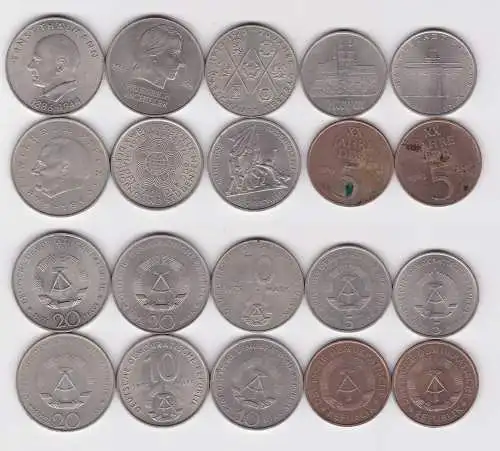 10 x DDR Gedenk Münzen 5,10 und 20 Mark Schiller Pieck Meißen Buchenwald /156346