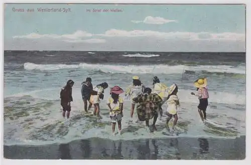 902347 Ak Gruß aus Westerland auf Sylt im Spiel der Wellen um 1910