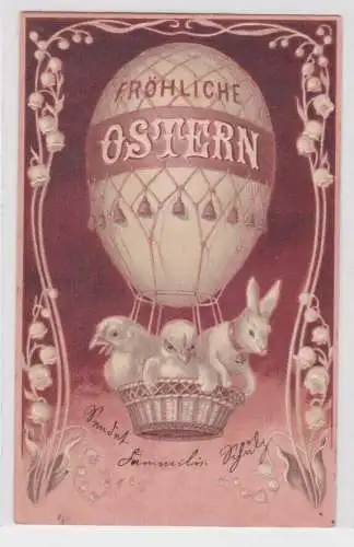 39912 Fröhliche Ostern Ak Hase und Küken fliegen mit Eier Ballon 1904